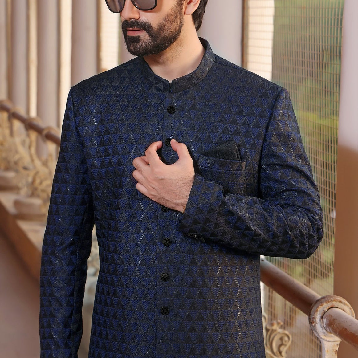 blue sherwani, dulhe ki sherwani, Embroidered Sherwani