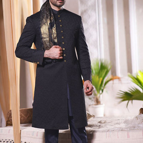 Exquisite Premium Satin Tap Shoe Classic Fit Embroidered Sherwani - Latest Quality