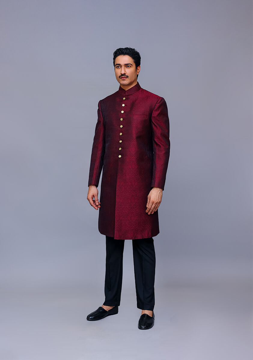 black sherwani for groom, maroon sherwani, off white sherwani
