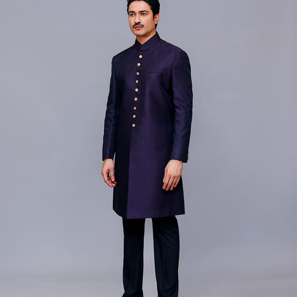 blue sherwani, sherwani, navy blue sherwani