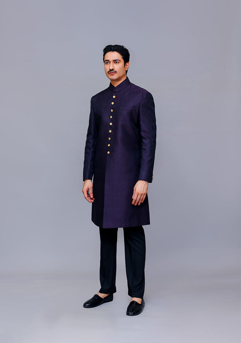 blue sherwani, sherwani, navy blue sherwani