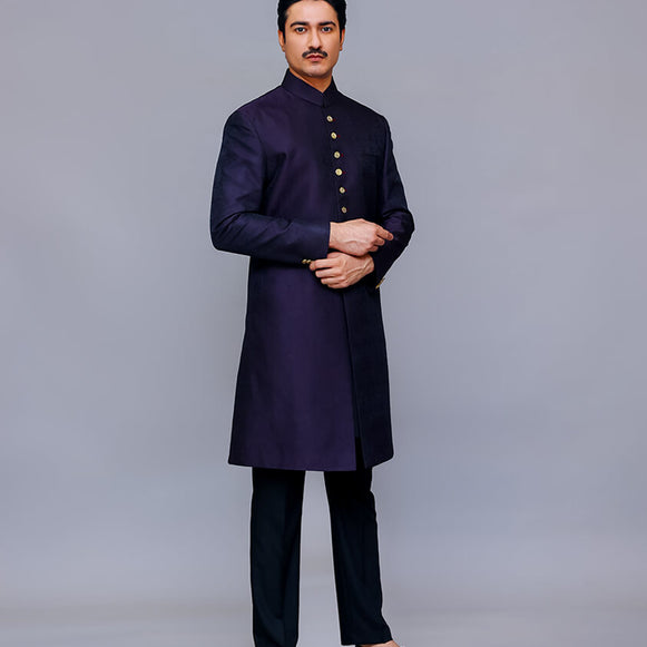 blue sherwani, sherwani, navy blue sherwani