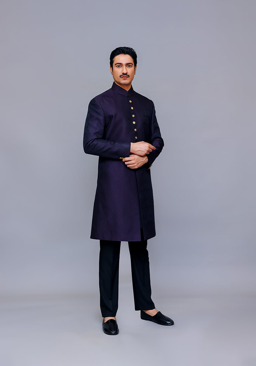 blue sherwani, sherwani, navy blue sherwani