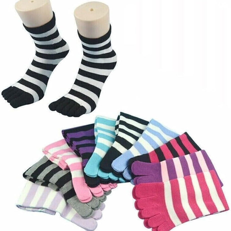 Five Finger Mehroon Stripes Socks for Women