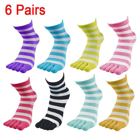 Five Finger Mehroon Stripes Socks for Women