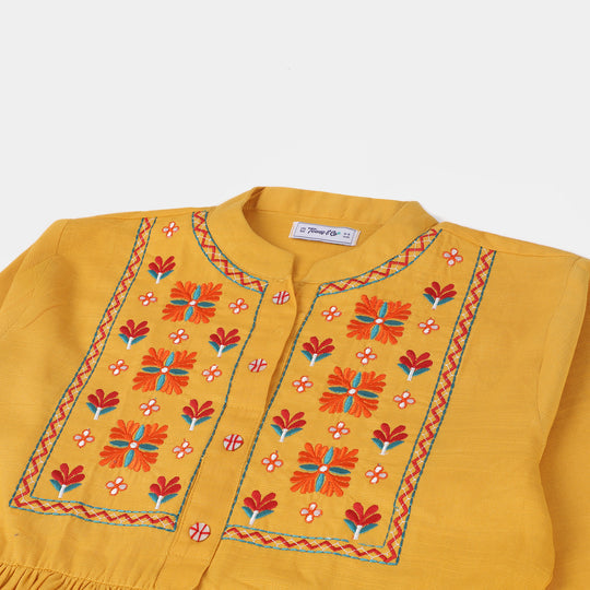 Discover Premium Teens Girls Khaddar Embroidered Long Dress - Golden Rod - JabeensShop Discover Premium Teens Girls Khaddar Embroidered Long Dress - Golden Rod - JabeensShop