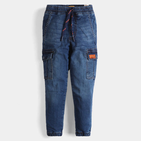 , Boys denim adventure pants, mid blue denim