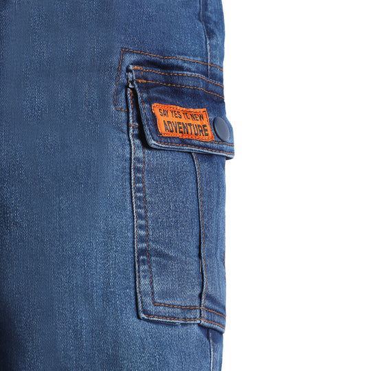 , Boys denim adventure pants, mid blue denim