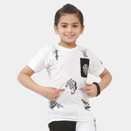 Dress Your Young Man in Style with BOYS COTTON T-SHIRT CHARACTER - WHITE