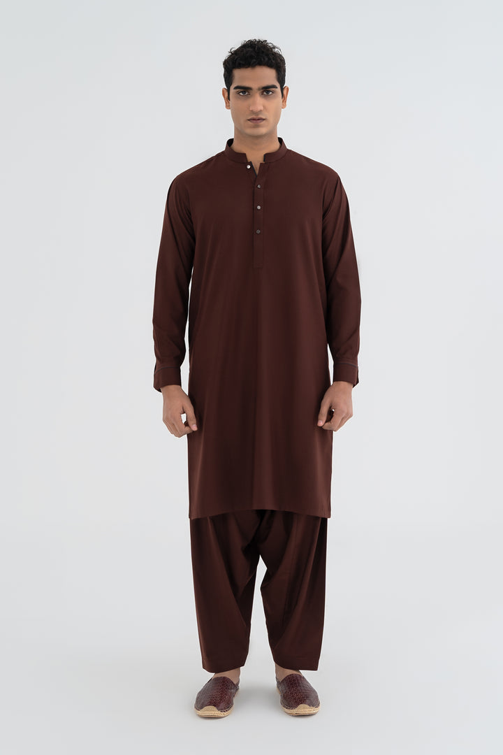 Dark Brown Kurta Shalwar - Premium Quality Ethnic Ensemble for Men