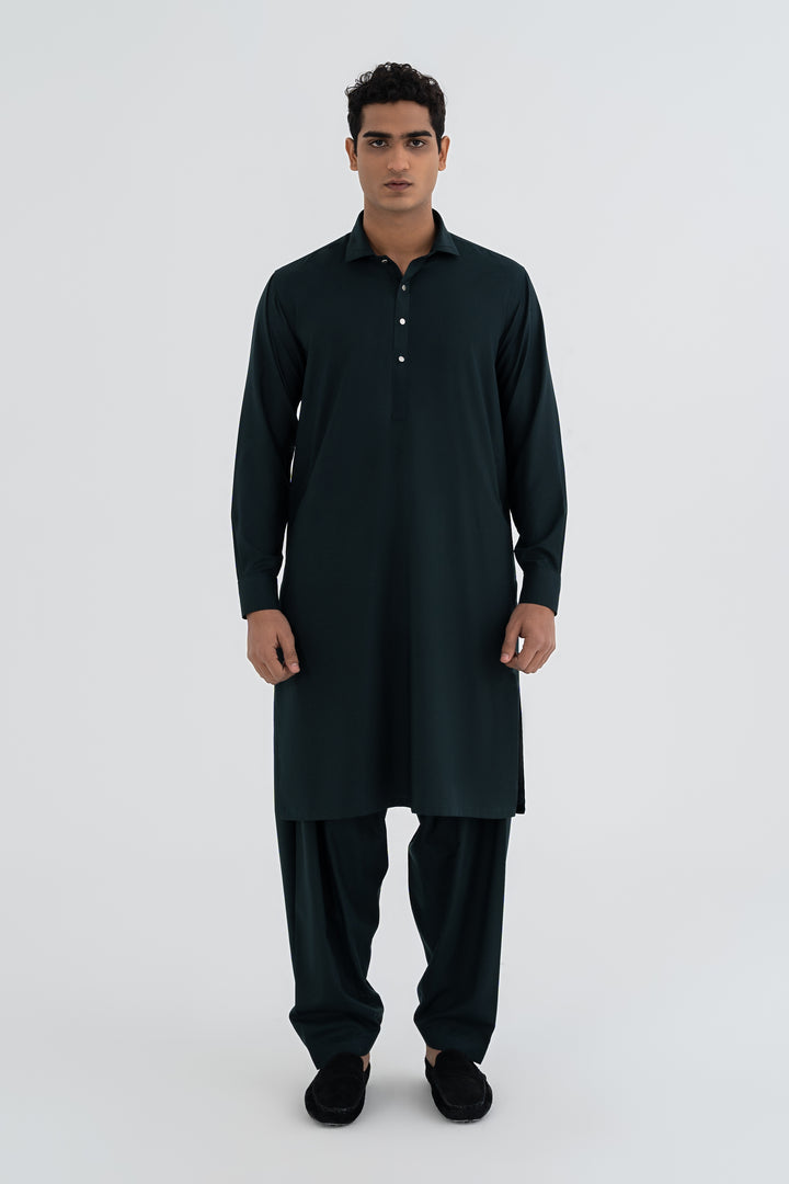 Plain Dark Green Shalwar Kameez - Premium Quality Ethnic Ensemble for Men