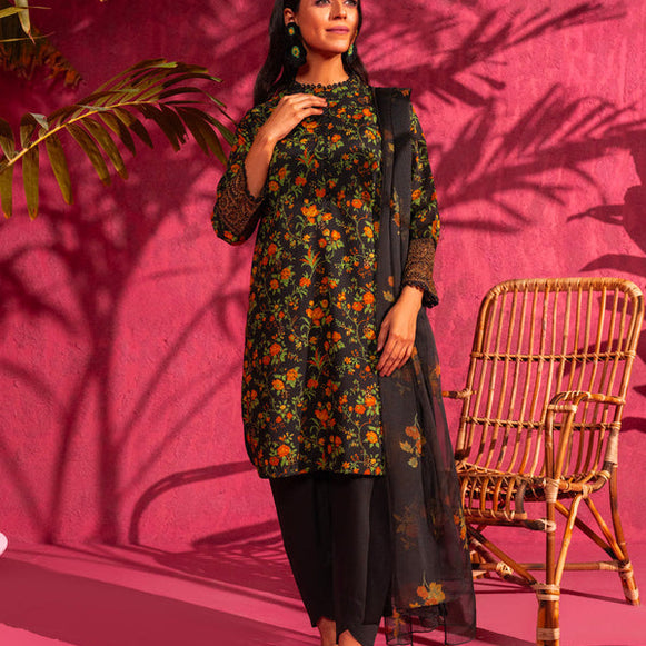 , exquisite embroidered suit with chiffon dupatta, fashionable 3 pc suit