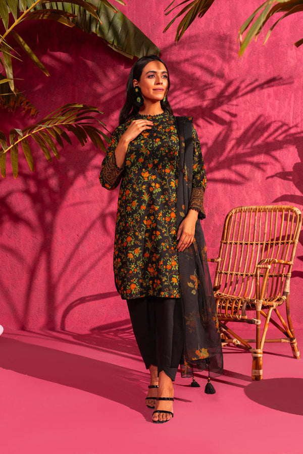 , exquisite embroidered suit with chiffon dupatta, fashionable 3 pc suit