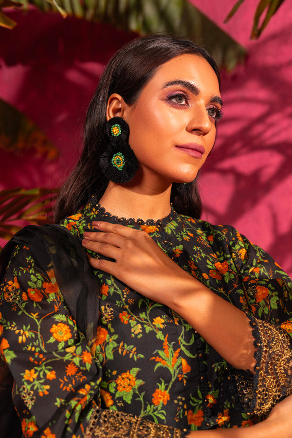 , exquisite embroidered suit with chiffon dupatta, fashionable 3 pc suit