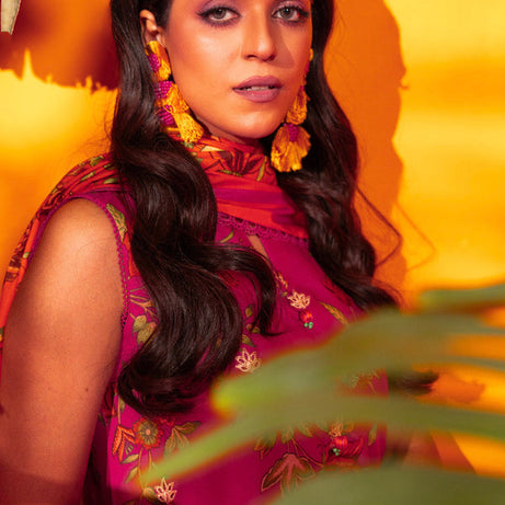 , exquisite women's unstitched yellow phulkari fabric, Zahra Ahmad premium phulkari collection