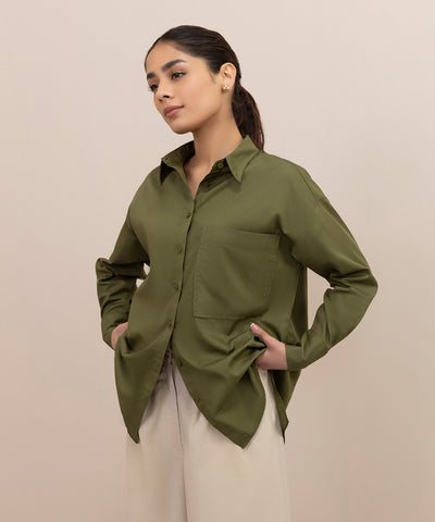 , Oversized Shirt with Dropped Back, Sapphire