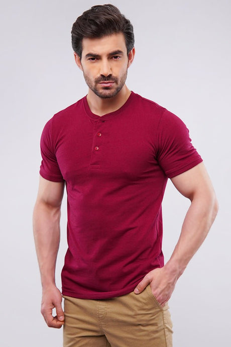 Premium Burgundy Basic Henley Men's T-Shirt - Update Your Wardrobe Today!