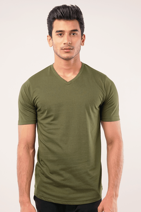 Premium Opal V-Neck T-Shirt in Olive Green - Elevate Your Casual Chic!