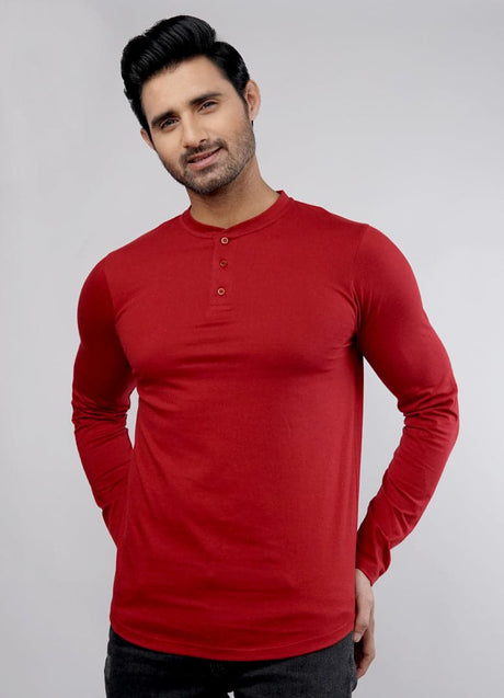 Premium Sangria Full Sleeves Henley T-Shirt - Elevate Your Casual Chic!